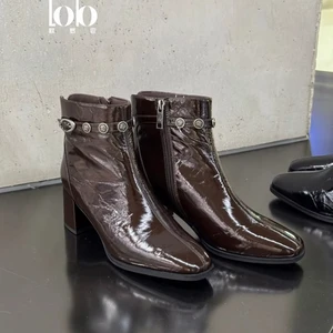 Women's Winter Designer Leather High Heels Fashionable Side Zipper Closure Bare Bootie Increased Height Ankle Lightweight Shoes