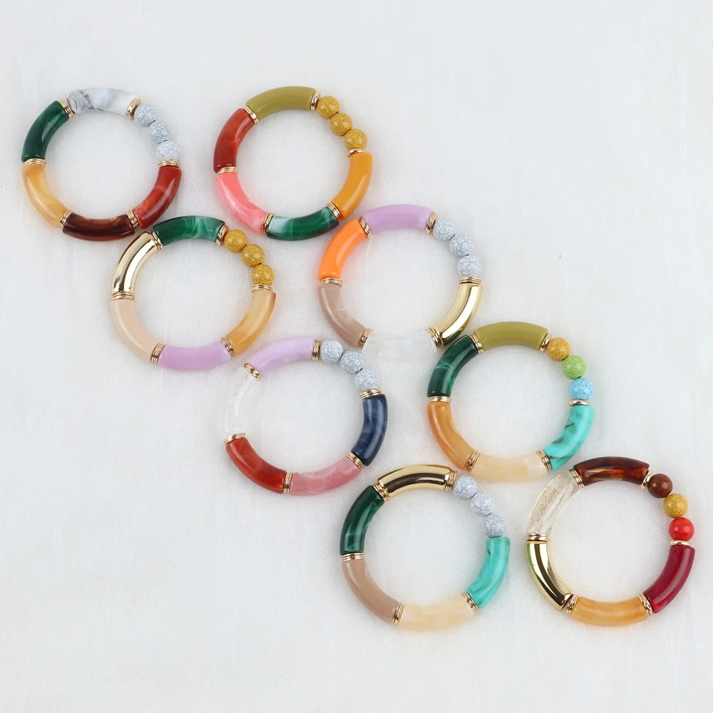 Bracciale di perline di bambù acrilico vintage dell'amicizia per le