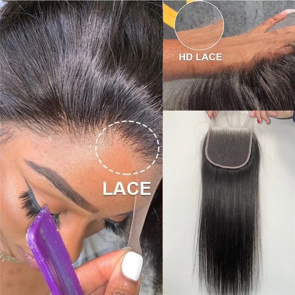 4x4 13x4 Lace Closure Transparent Lace Frontal 100% Human Hair Free Part Brazilian Hair_voghion.com