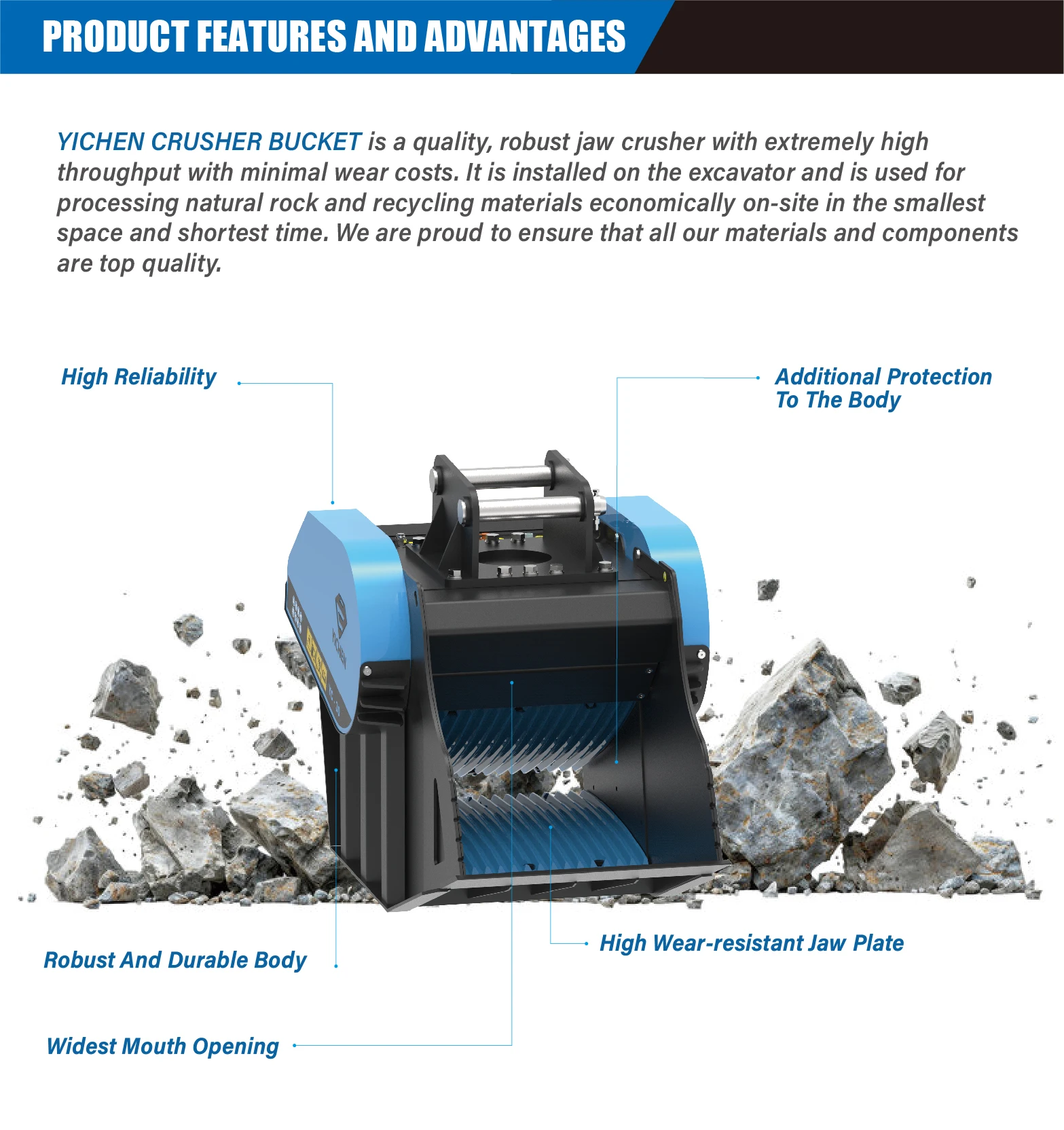 YC-05 New-style Durable Efficient Preferred Steel Quarries Crusher Bucket for Loader Attachments manufacture