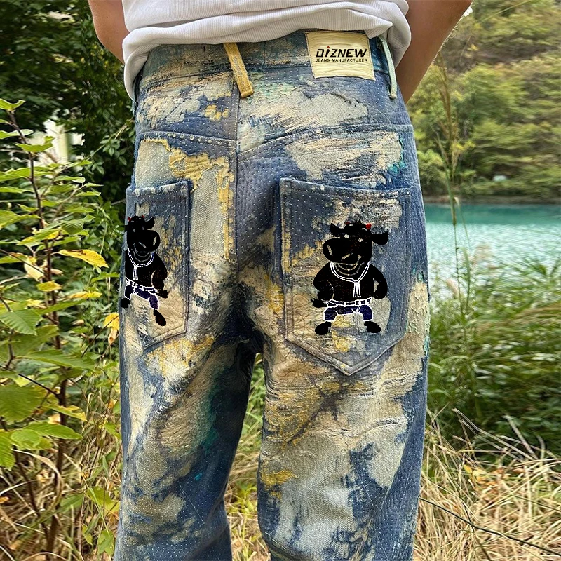 DiZNEW New arrivals 2024 men clothing casual vintage high street slim fit custom jeans purple brand jeans denim ripped men's jea manufacture