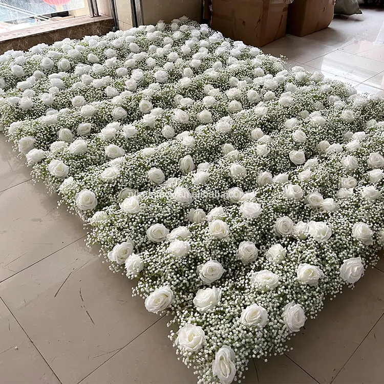 Hot White Rose Baby Breath Artificial Flower Rows Gypsophila Floral
