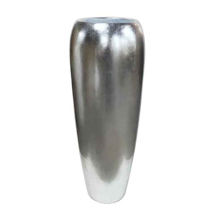 Large Modern Metal Leaf Floor Silver Fiberglass Flower Vases Pots