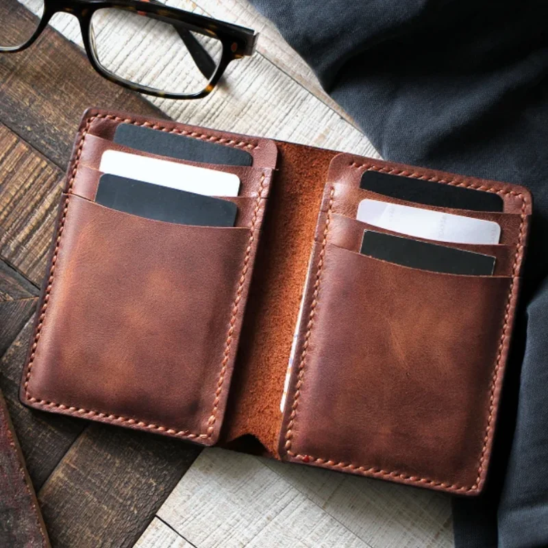 Custom Bifold Leather Wallets Genuine Leather Men Wallet Minimalist Card Holder Gifts For Men