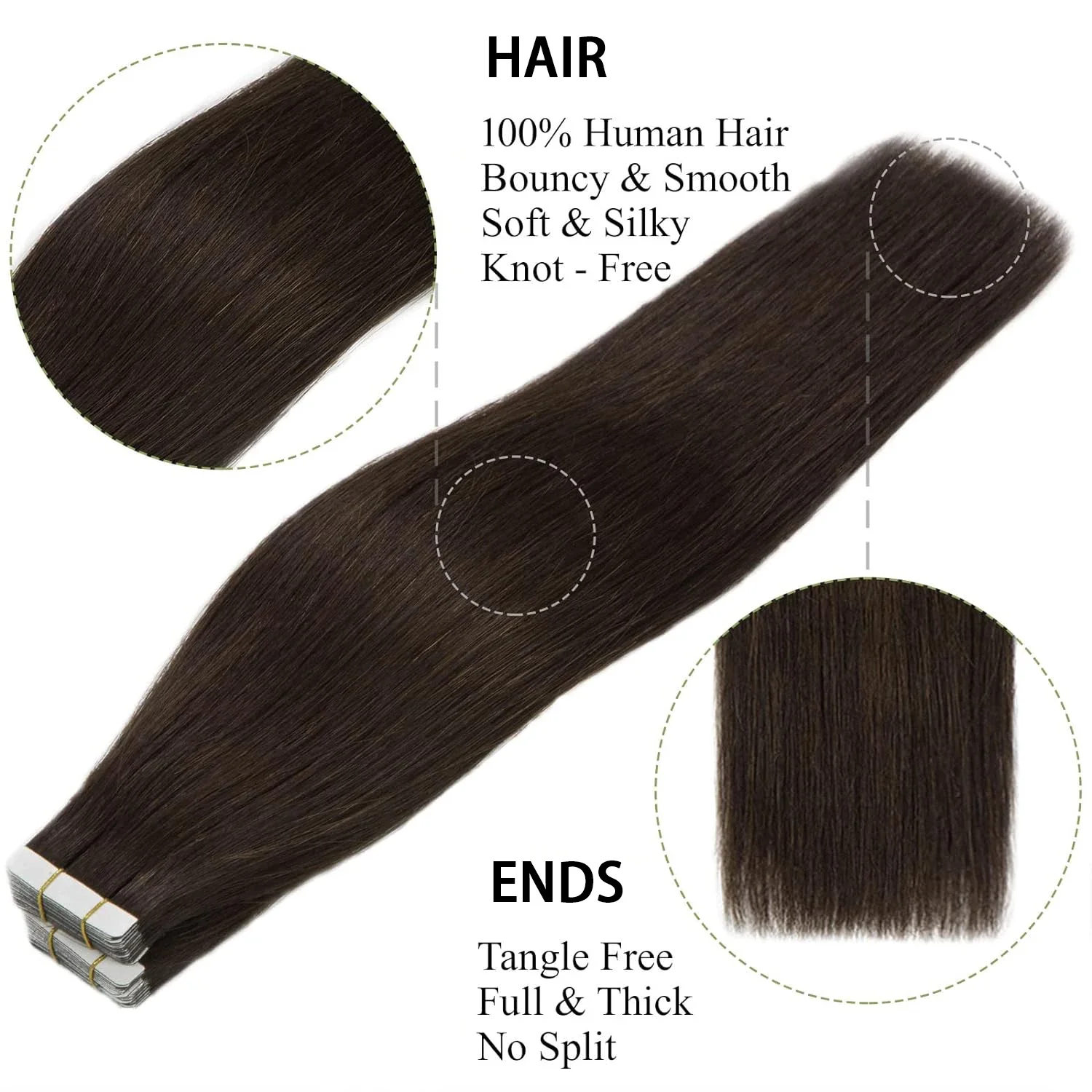 16 26 Zoll Tape in Haarverlängerungen 100% Echthaar Naturschwarz Glatt Remy_voghion.com