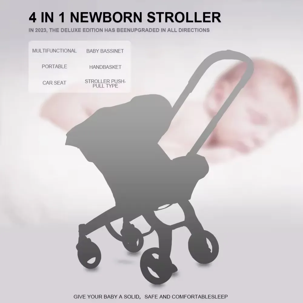 4 in 1 Multi-Purpose Portable Baby Stroller High View Travel Stroller with Car Seat and Sleep Basket Foldable