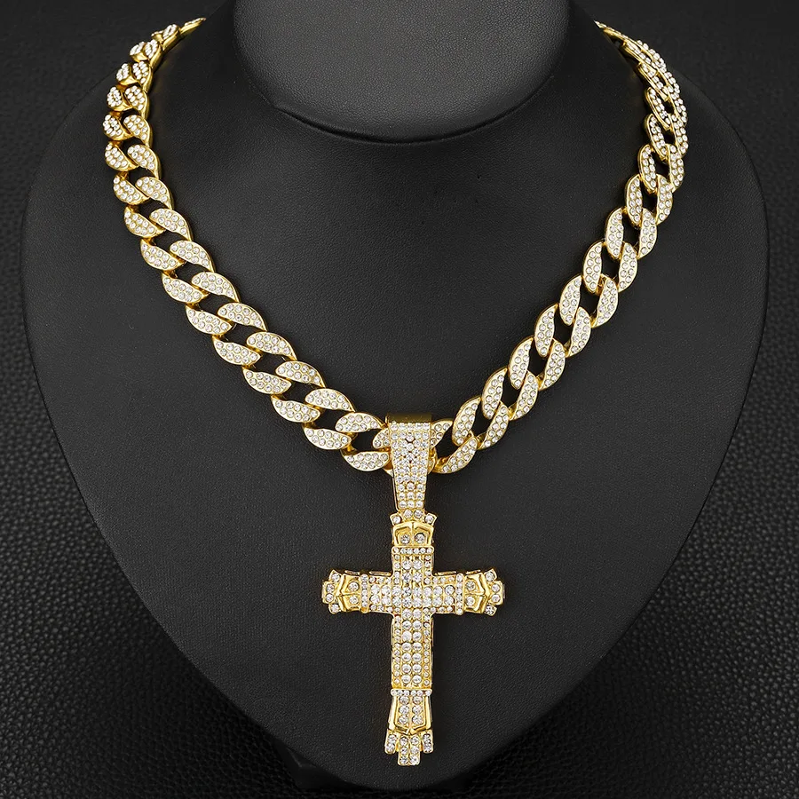 Hip Hop Alloy and Rhinestone Big Buckle Cross Pendant Necklace