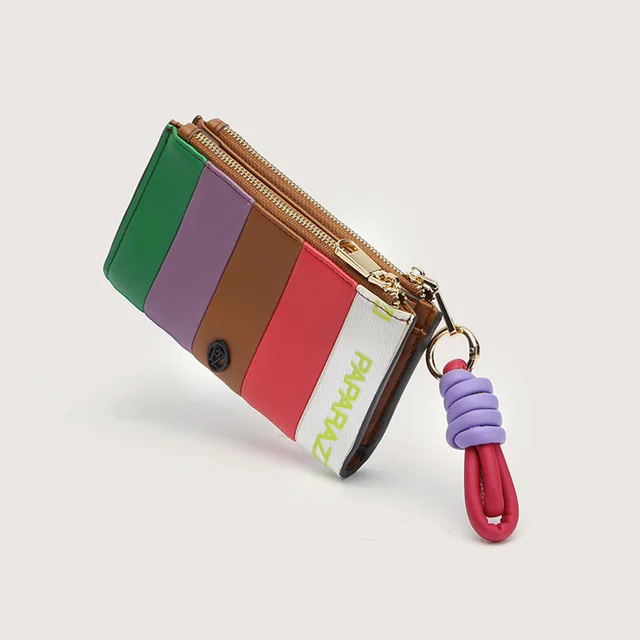 Dual-Zipper Contrast Color Wallet