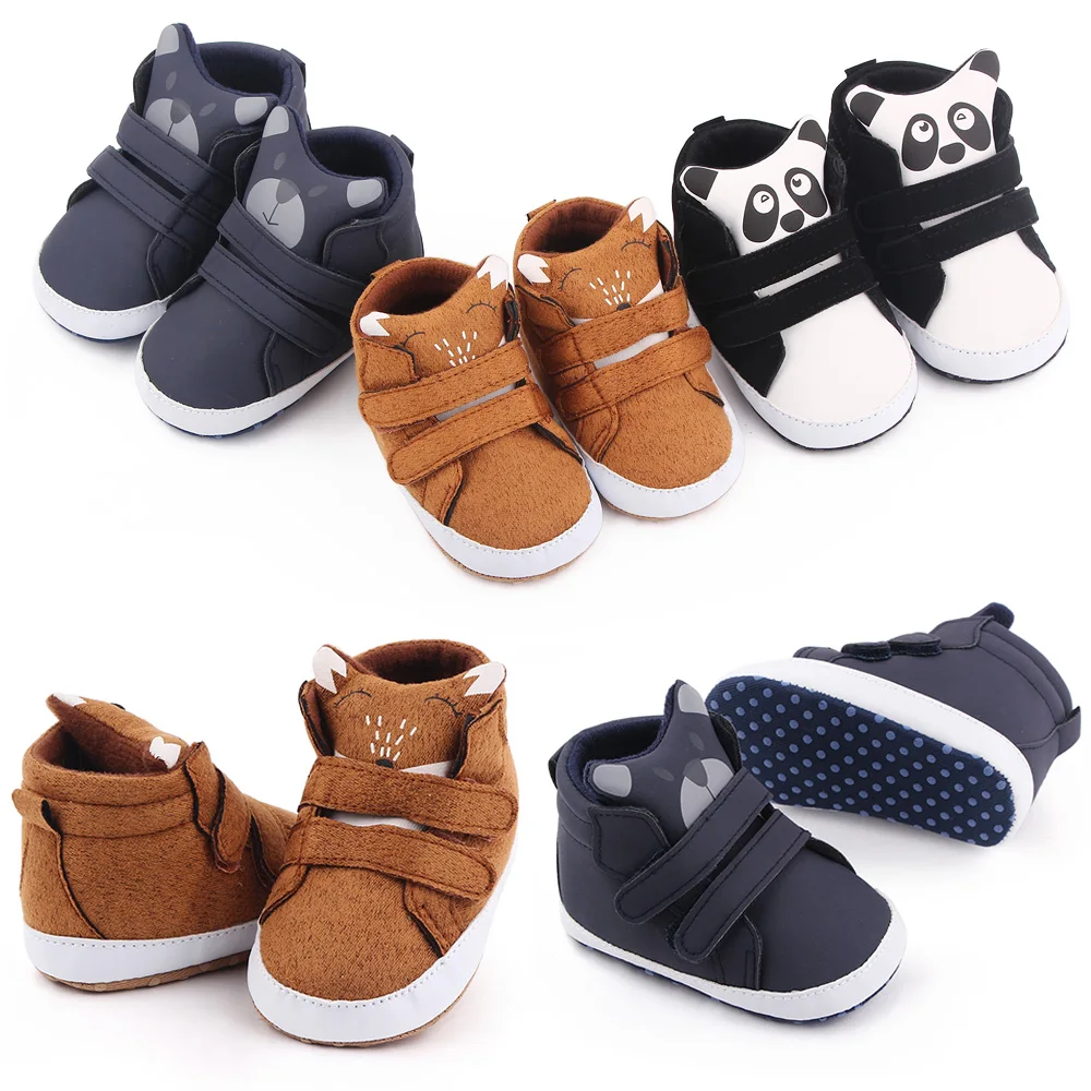 Spring and Autumn Baby Boys Indoor Soft Soled Cute Cartoon Animal Baby High Top Toddler Shoes details