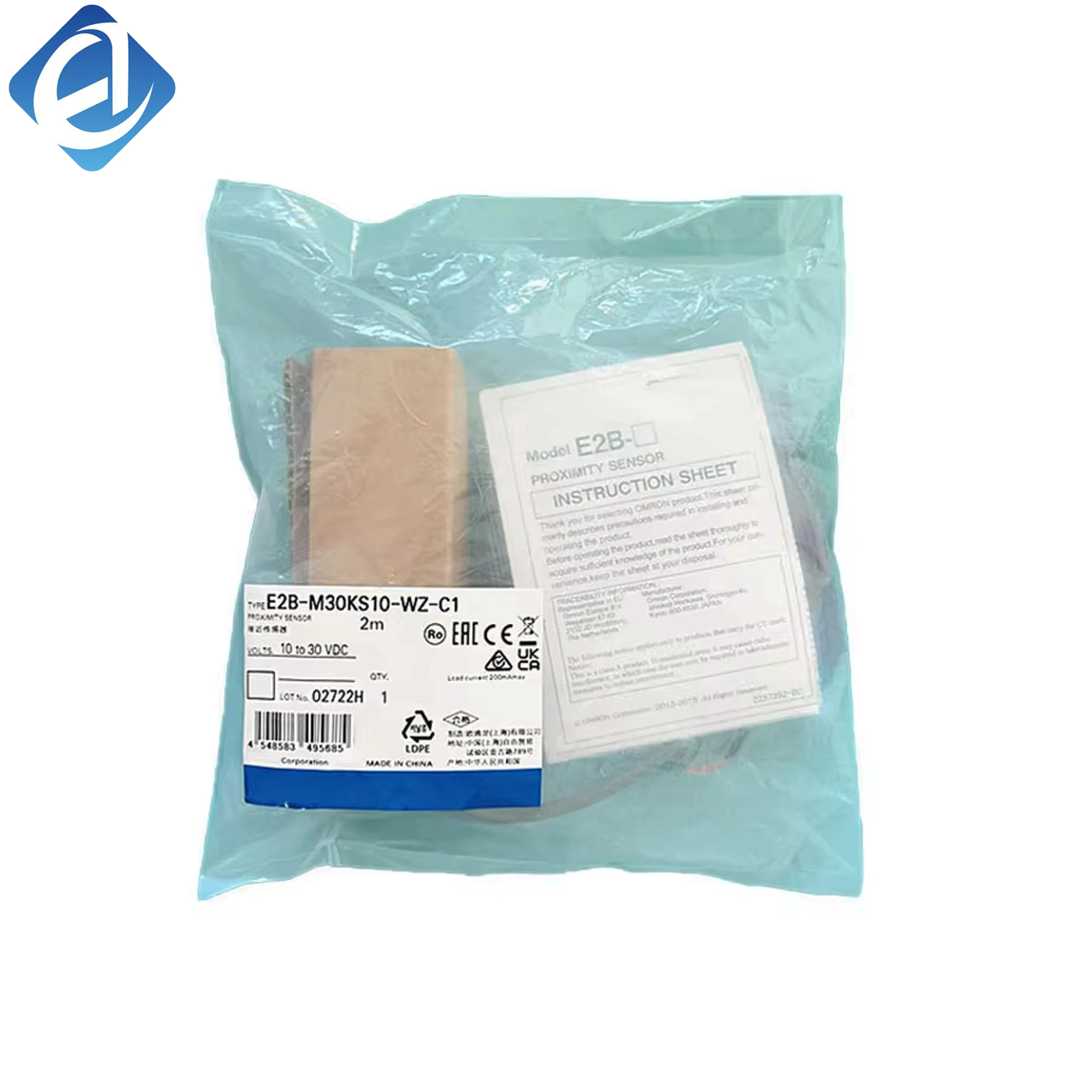 New Original Omron E2B series inductive proximity sensor. M30 thread, 10mm sensing distance, with stable metal detection, waterproof and dustproof performance. Widely applied in mechanical position detection, limit sensing and heavy-duty industrial automa