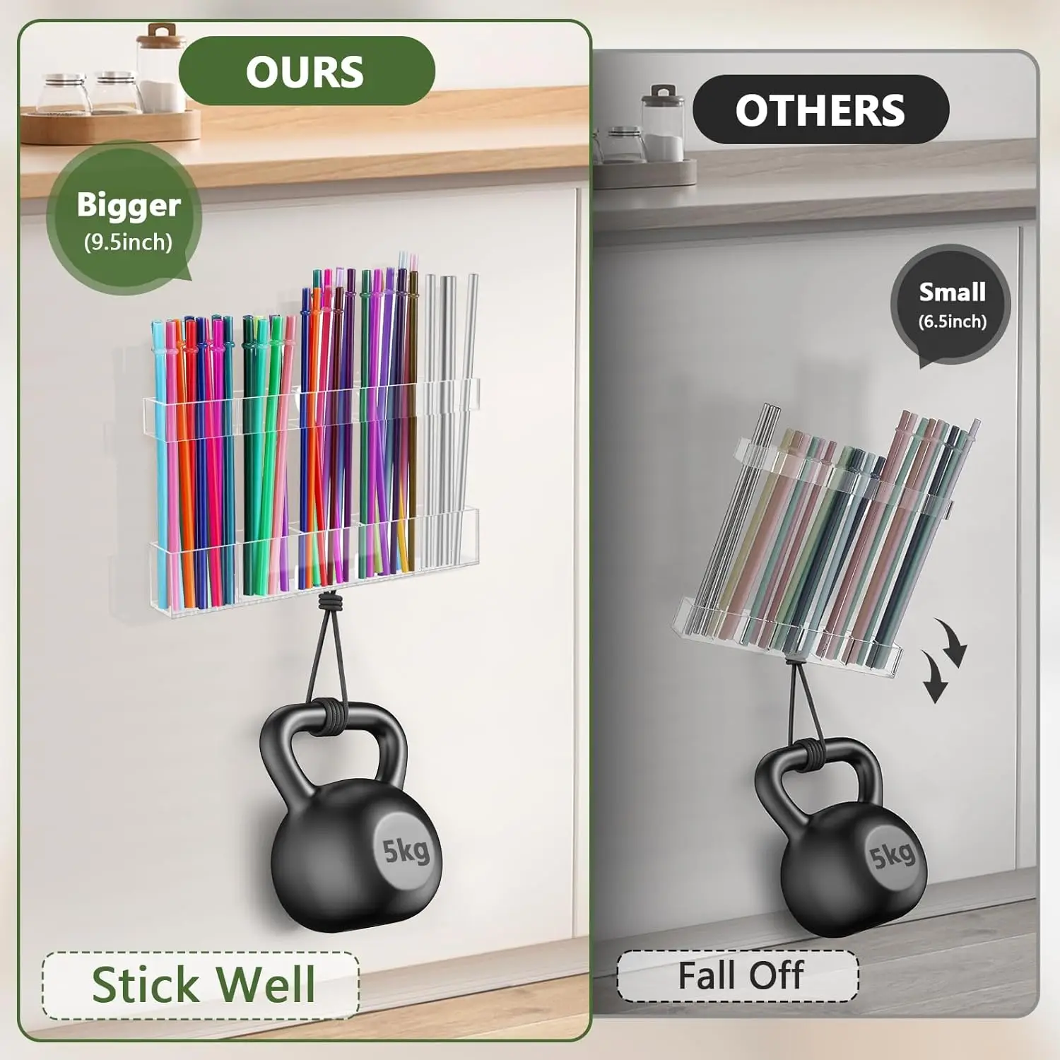 Acrylic Straw Holder for Cabinet Door Reusable Tumbler Straw Organizer Storage Small Kitchen Accessories Container