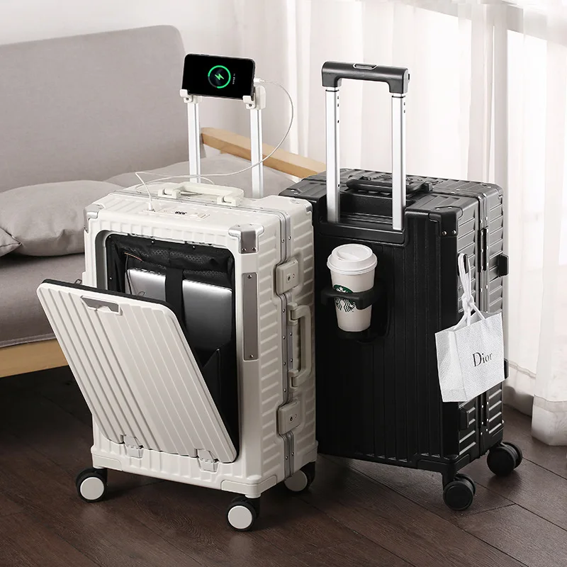2023 New Design Multifunctional Front Open Luggage Aluminum Suitcase