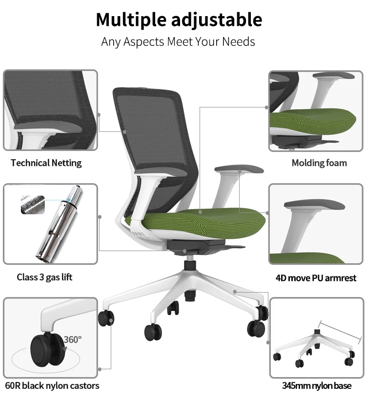 Mesh Chair Office Adjustable Lumbar Support with Armrest manufacture