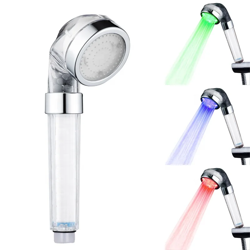 3 Color No Battery Needed LED Color Lighting Filter Shower Heads Bathroom RGB LED Shower