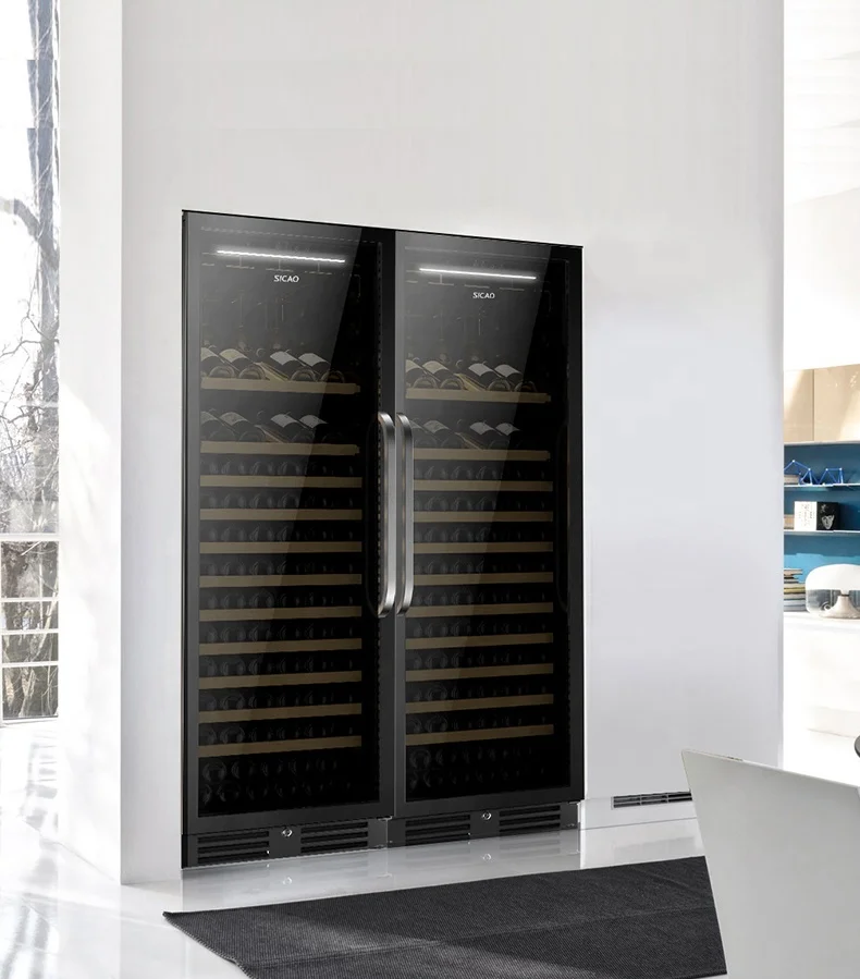Compressor Intergrated Commercial Big Wine Cellar Refrigerator Dual Zone Double Door Wine Beverage Fridge Cabinet 300 Bottles