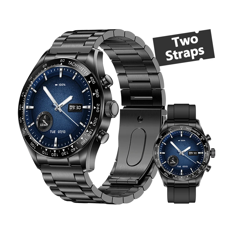 KM95 Smart Watch Premium for Men with Heart Rate Blood Oxygen Monitor Smartwatch Stainless Steel Double Straps 2025 New Arrival