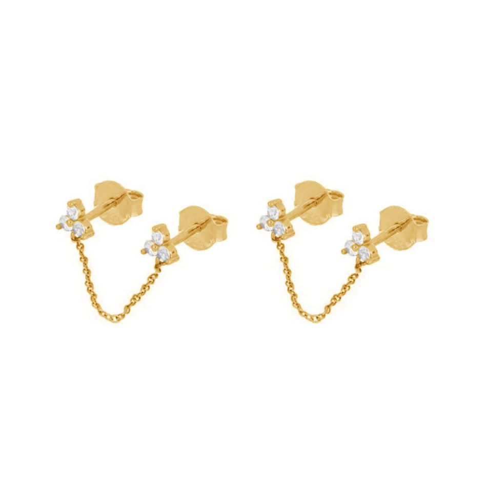 22X20mm 18K Gold Plated Brass Flower Ear Studs Zircon Earring Studs With 925 Sterling Silver Pin GL052