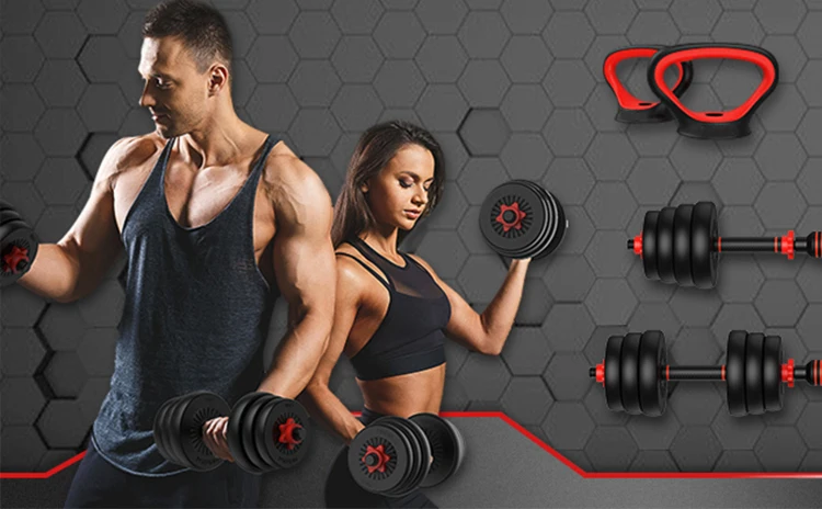 Fitness  Gym 4 in 1 Adjustable Dumbbell Set Non-slip Handles & Base for Kettlebells Free Weights Dumbbells