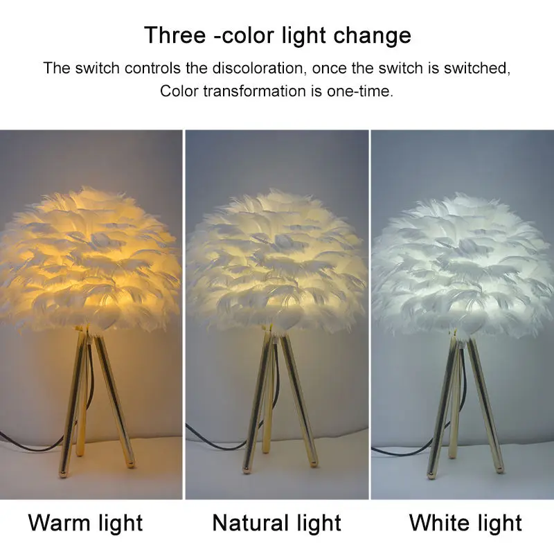 Goose Feather Bedside Table Lamp LED Electric 12 Metal Giftgirlsle Elegant Romantic Bedroom Warm Decoration Wedding Round Golden