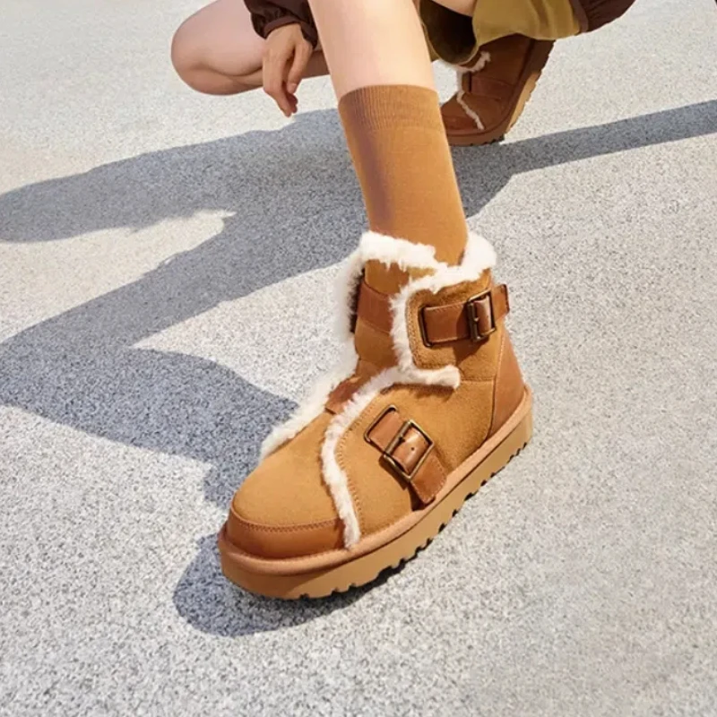 Autumn fashion comfortable flat warm fur casual buckle short boots snow boots