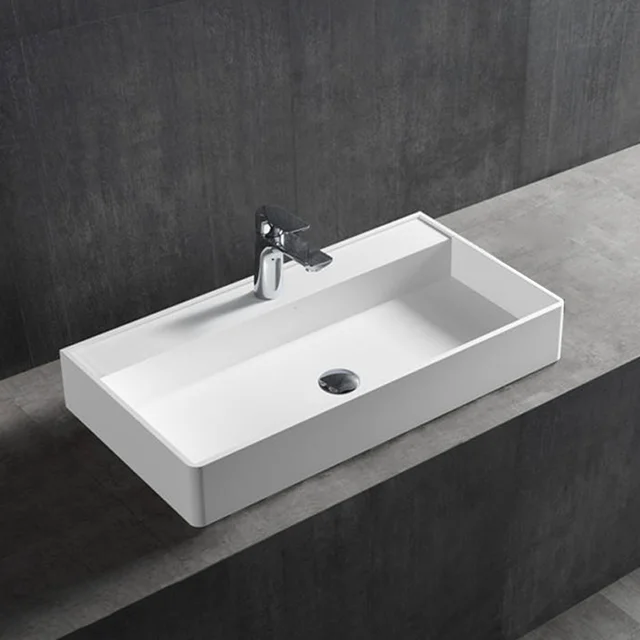 Undermount White Ceramic Man Made Stone Bathroom Double Sink Rectangular Hand Wash Basin Bathroom Sinks Washbasin
