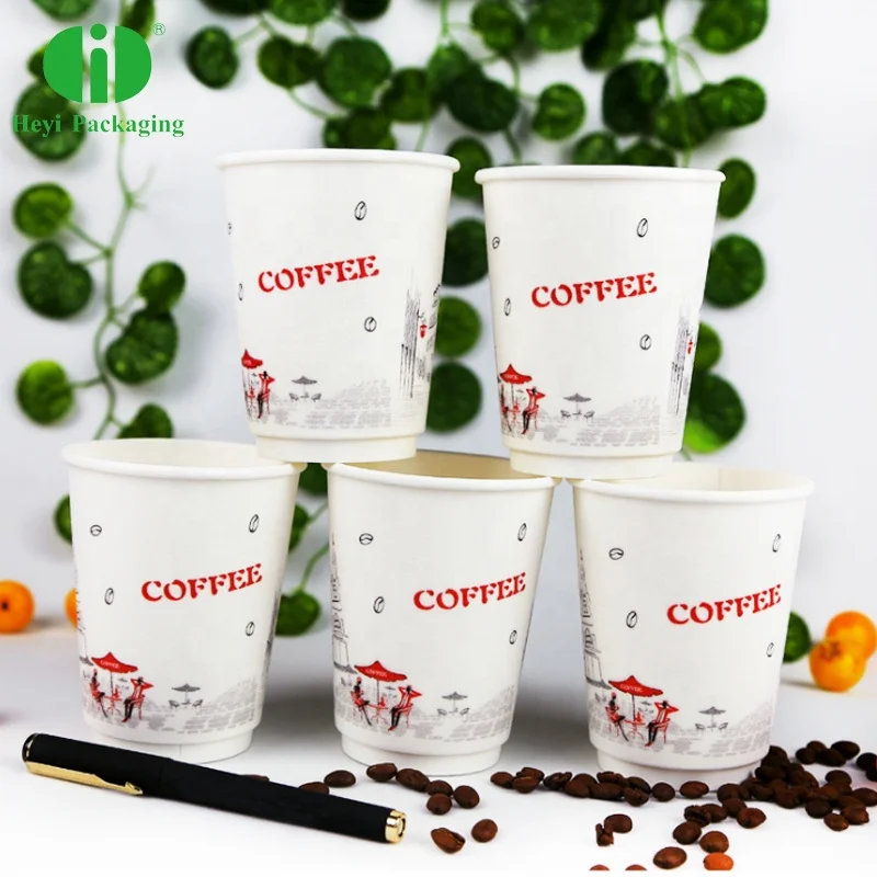 Disposable Foaming Paper Cup Coffee Milk Tea Cup Hot Drink Cup with Lid Thickened Flocking  8/12/16 oz