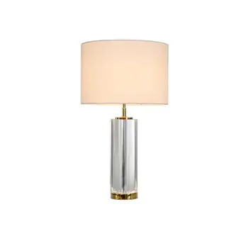 Modern Living Room Guest Room Bedside Soild Crystal Glass Table Lamp With Linen Fabric Lampshade