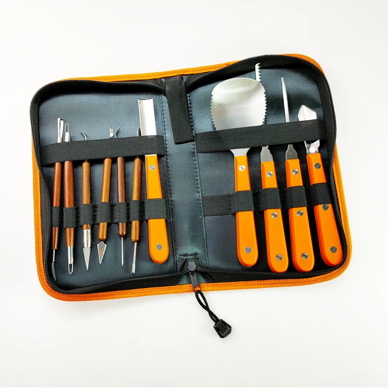 Fiyuer Kit Intaglio Zucca Halloween, 7 Set Intaglio Zucca, Strumento per Pumpkin Carving in Acciaio Inossidabile, con 10 Modelli di Incisione, Decorazione di Halloween