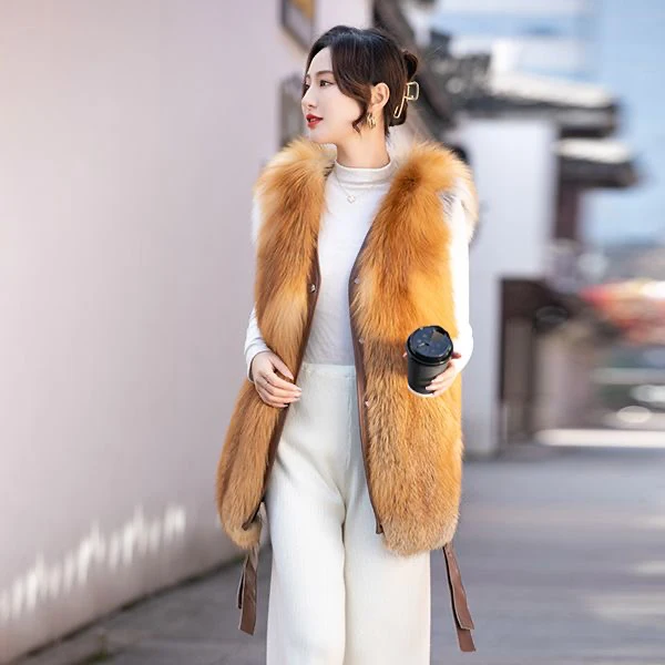 Long Style Real Fox Fur Waistcoats Thick Fur Fashion Winter Vests 