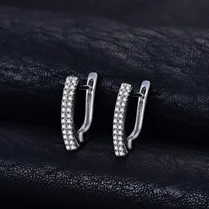 Poliva 925 Sterling Silver Rhodium Gold Plated Simple Pave Setting Diamond English Lock Earrings for Women Trendy Style Zircon