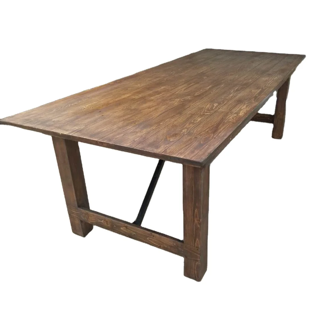 Modern Brown Color Solid Wood Farm Harvest Dinning Table for Wedding Party Outdoor Hotels and Halls