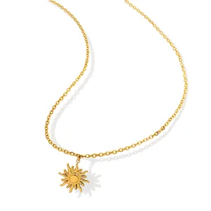 Stainless Steel Gold Plated Sun Pendant Necklace with Link Chain Trendy Fashion Jewelry for Women Wholesale