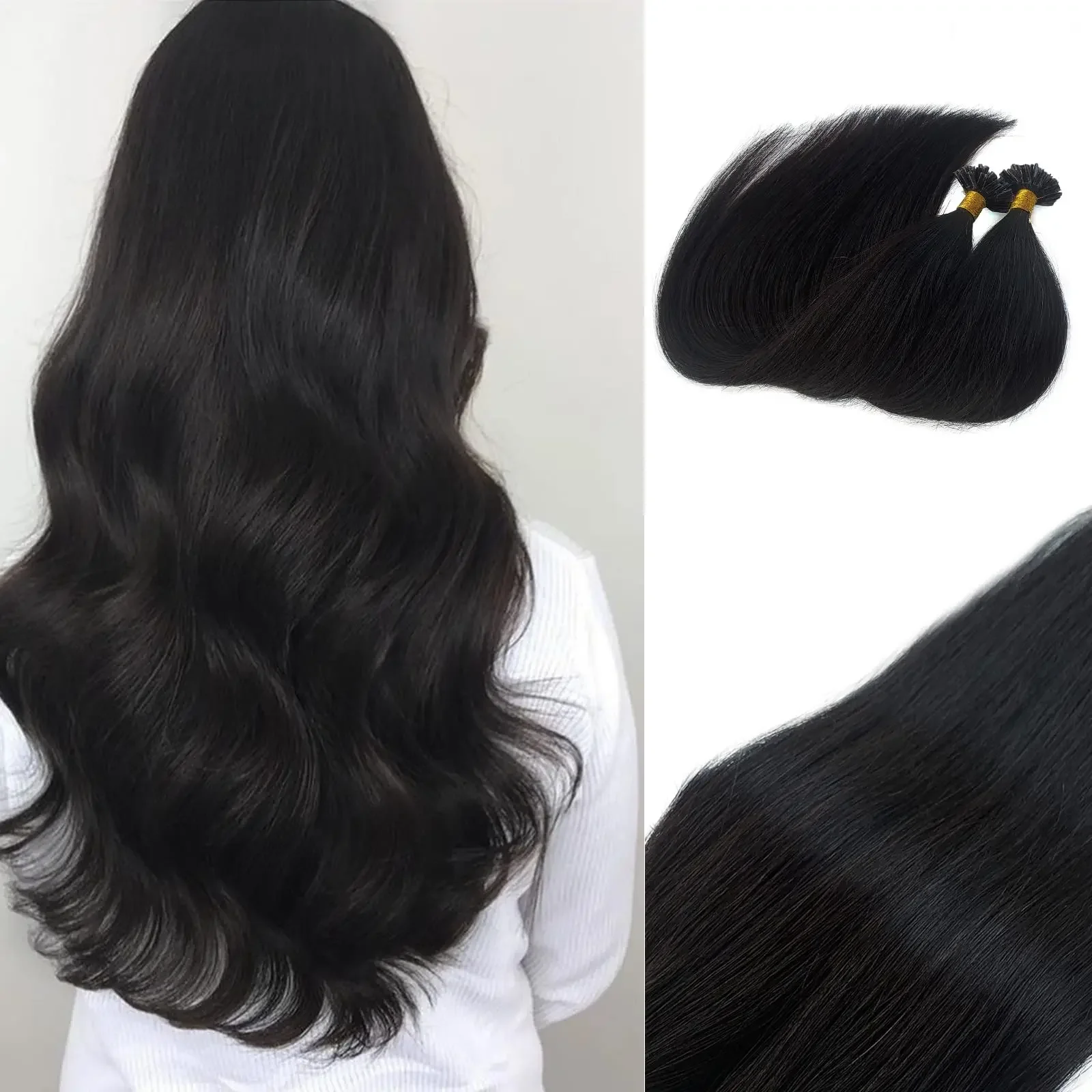 Gerade Keratin U-Tip Remy Echthaar-Extensions 50 Strähnen 50g natürliche Farbe_voghion.com