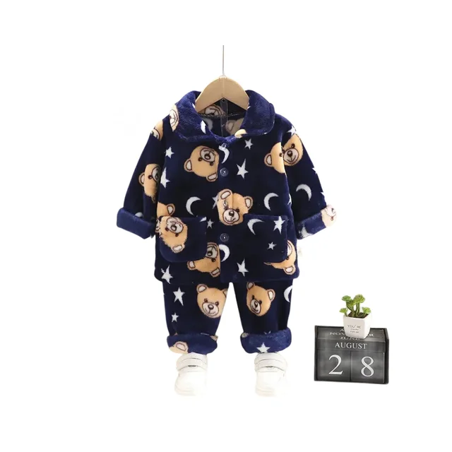 Baby Pajamas Autumn Winter Flannel Kids Home Clothes Infant Boys Thicken Coral Velvet Set