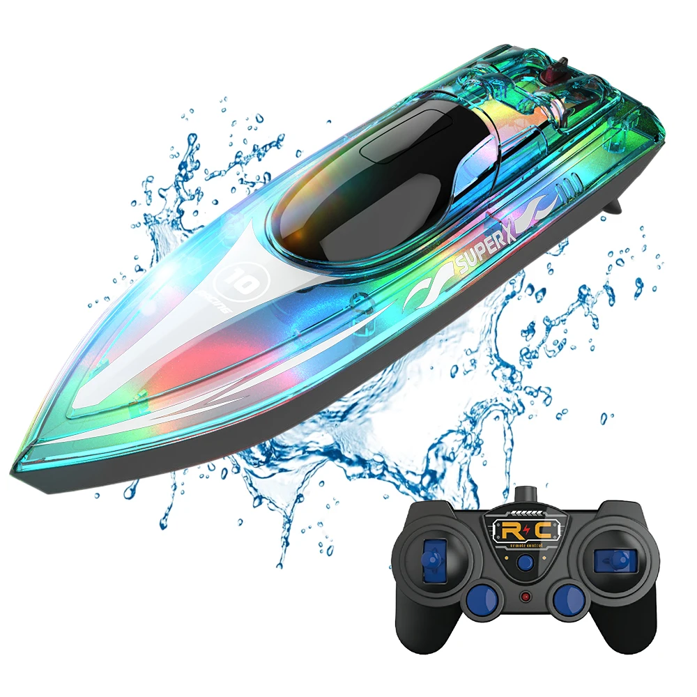 Flytec V555 Fast RC LED Light High Speed Remote Control Racing Boat Waterproof Model Toys Ship for Adult or Kid Gift in Pool