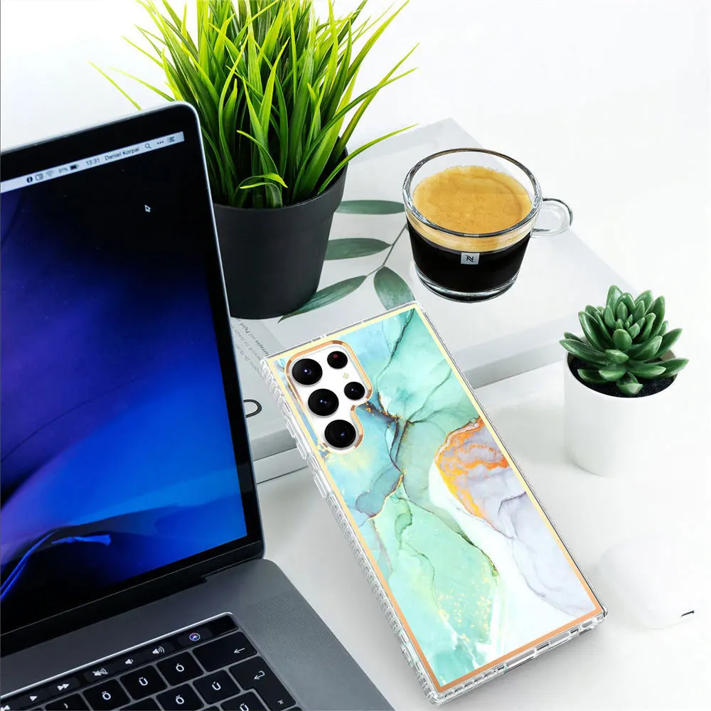 Electroplate Phone Case For Galaxy S24 S24+ S23 S23+ S22 S22+ Ultra Fe 5G Marble Flower Sjk168 Laudtec details