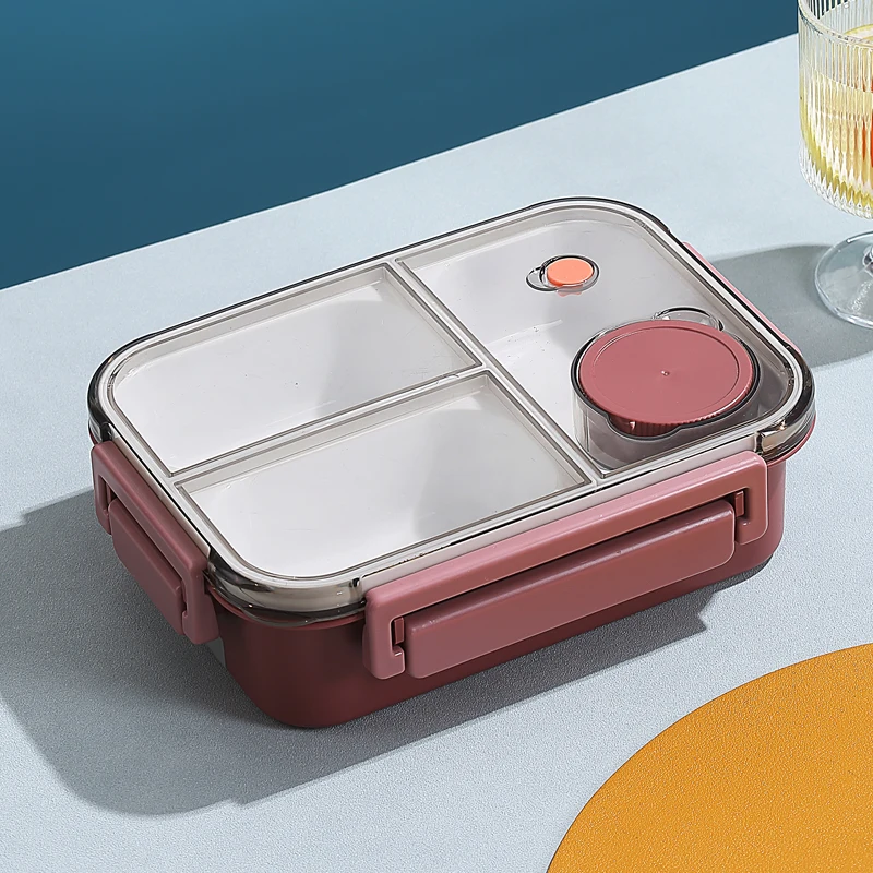 Plastic Double Layer 3 Compartment sealed Lunch Box 850ML