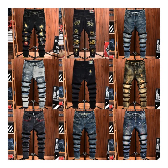 Custom Design Fashion Casual Skinny Jeans Men's Light Blue Jeans Pants Men