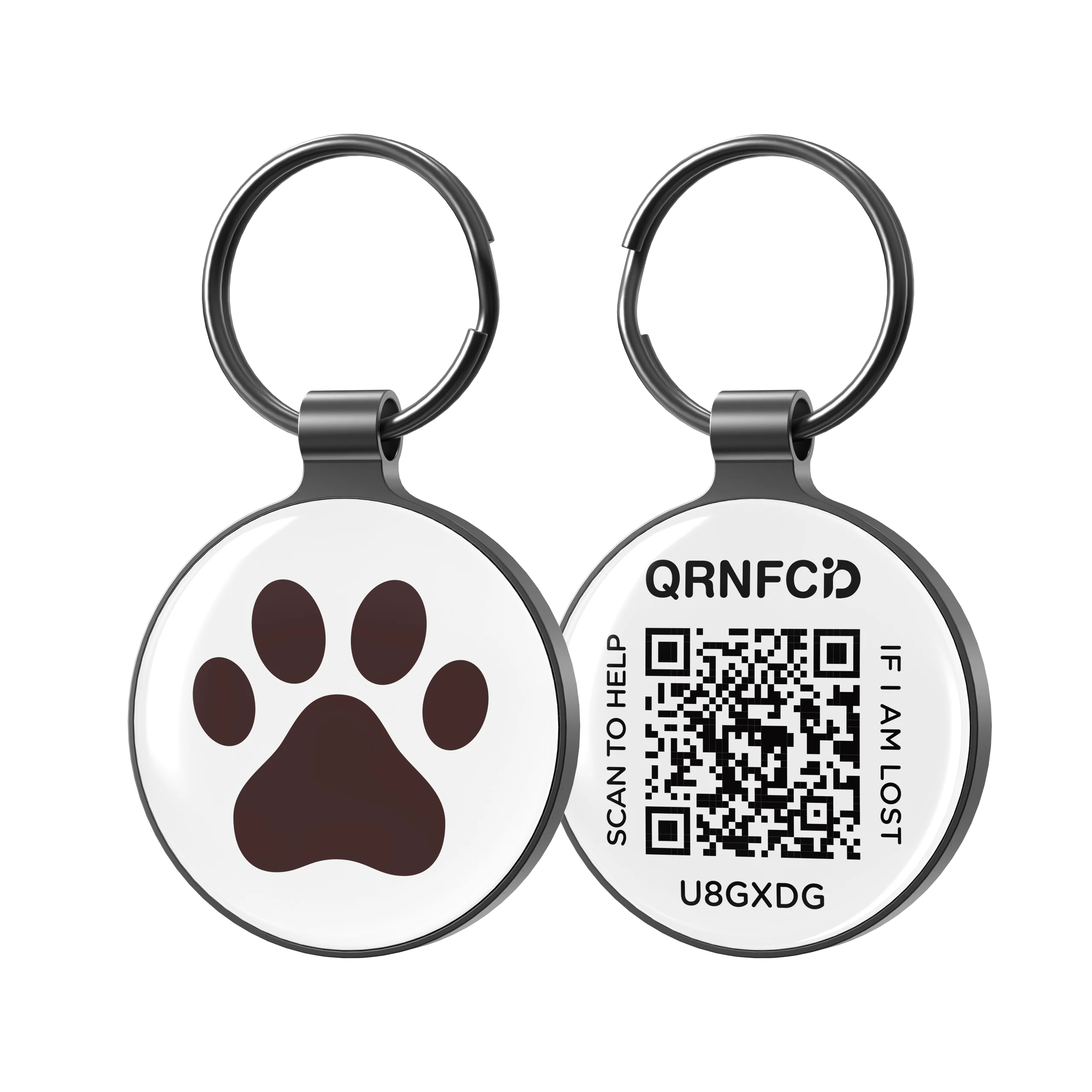 NFC QR Code Round Footprint Metal Dog Pet ID Badge Tag