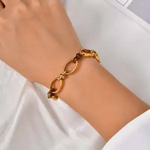 Hot Selling Women Jewelry Chain Bracelets Stainless Steel 18k Gold Plated Hollow Out Thick Chain Bracelet