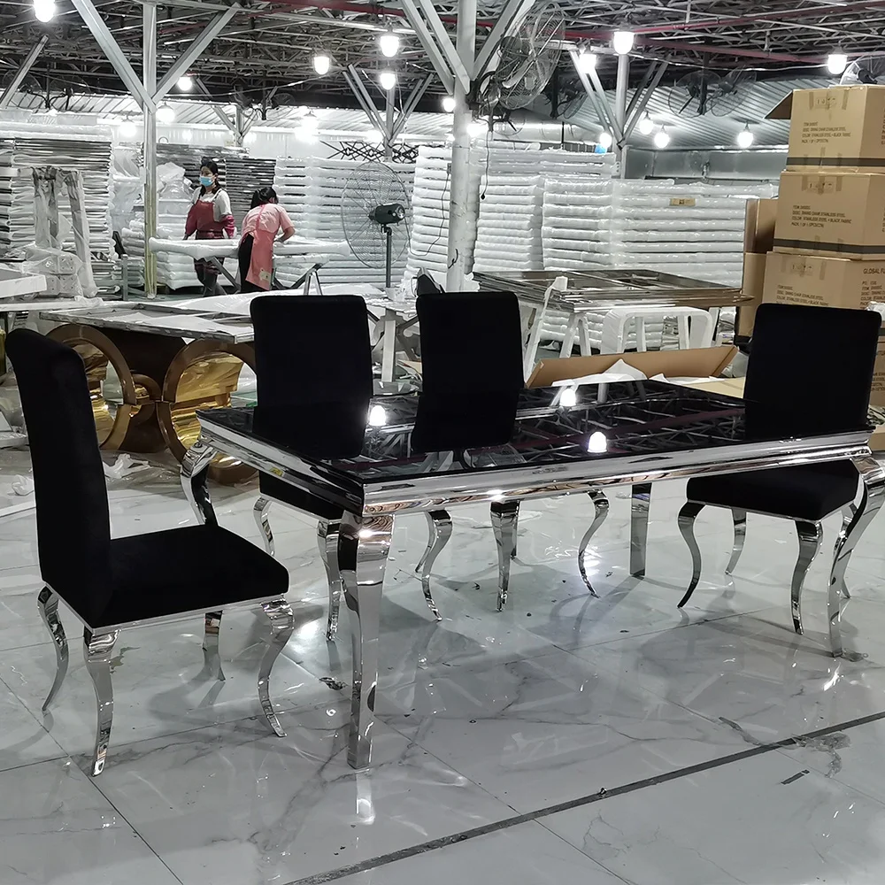 Wholesale Luxury Dinning Table Set With Grey Solid Marble Top And 6