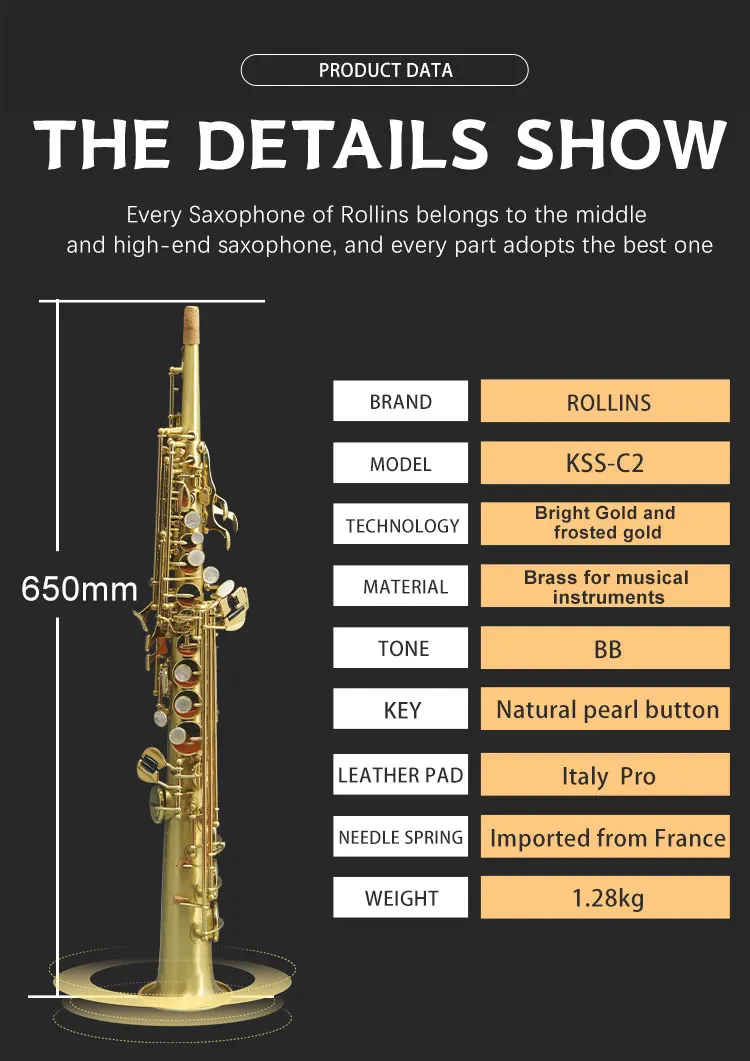 Saxophone High Grade Straight Phosphor Copper Body Gold Lacquer Keys