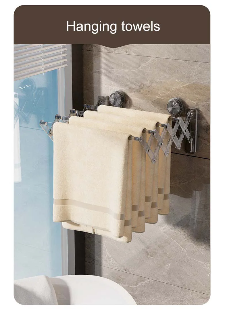 Household Drying Rack with Suction Cup Non-Punch Balcony Folding Hanger Storage Rack for Clothes & Socks Wall Use