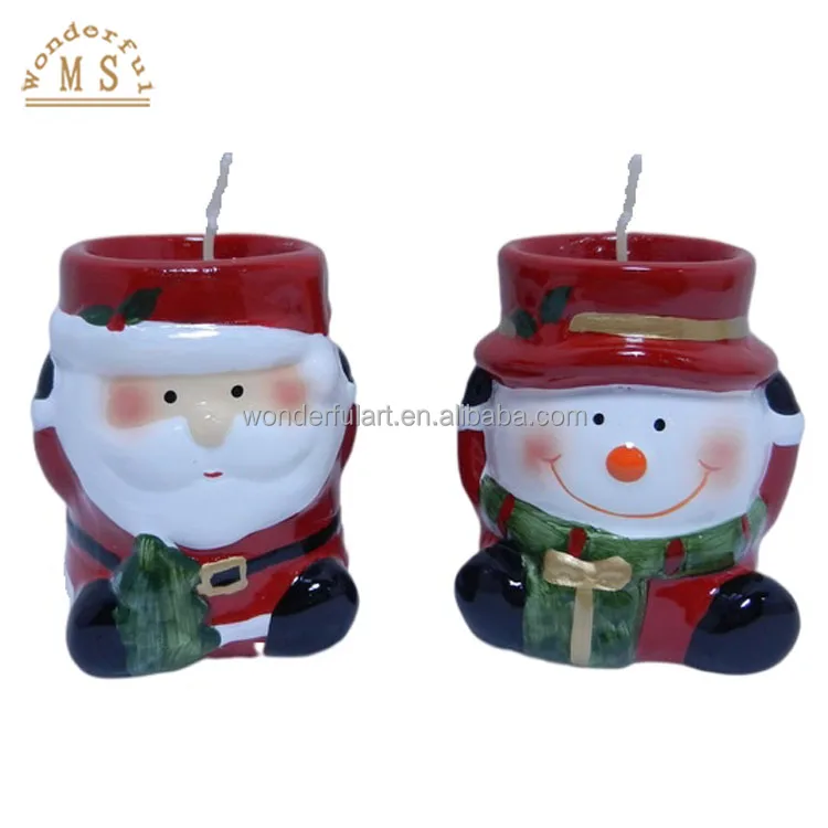 Soldier Design Christmas decorative paraffine wax Candle jar container with Red Head and Black Boot Santa and Snowman