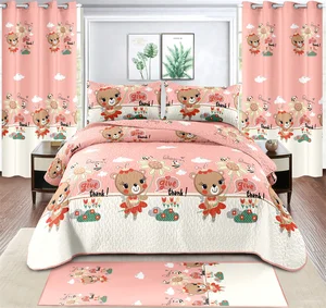 New Model Cute Patterns for Kids Bedding Set Luxury Quilt Bedspread Bedding Set with Matching Curtains Twin Size