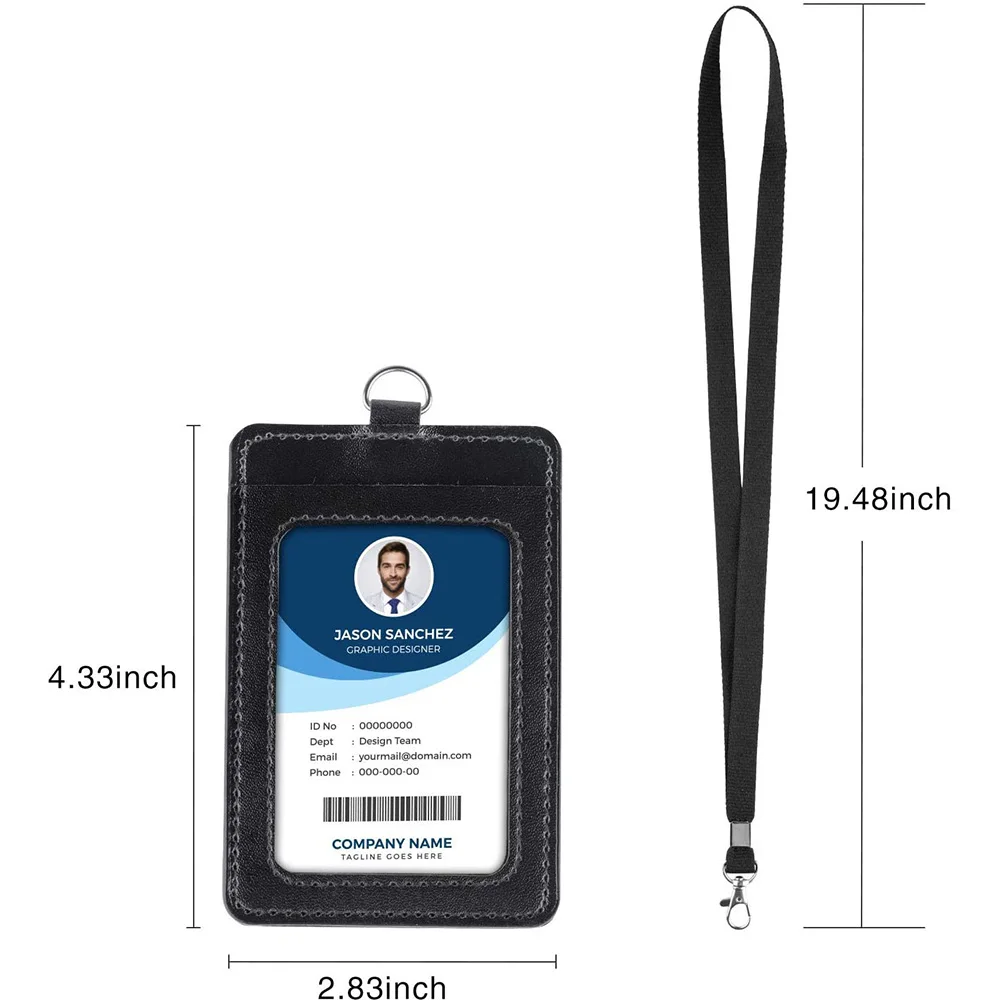 Vertical PU Leather ID Card Holder Heavy Metal Retractable Badge Scroll Card Holder with Neck Lanyard