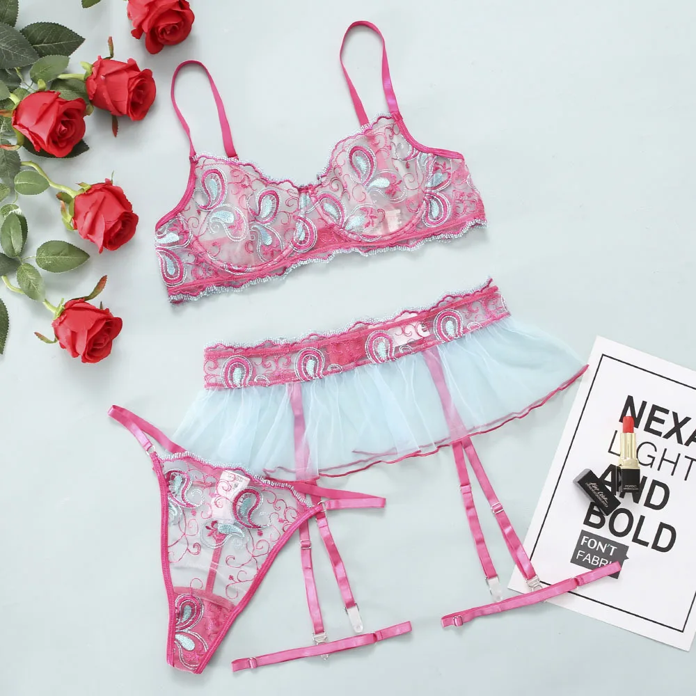 Transparent Embroidery Bra Panty Set Very Sexy Lingerie With Mini Lace ...