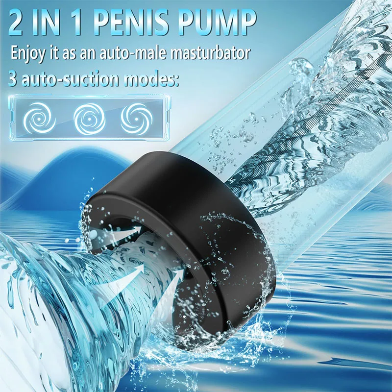 Waterproof Automatic Suction Cock Pump Devices Electric Male Enhancement Water Penis Pump with Penis Rings and Mini Pocket Pussy