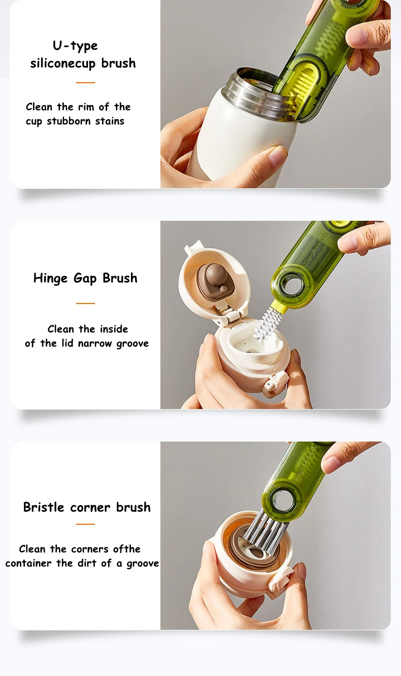 Factory Wholesale 3 in 1Tiny Cleaning Brush Cup Lid Cleaner Brushes Mini Multi-Functional Crevice for Cleaning Baby Bottles