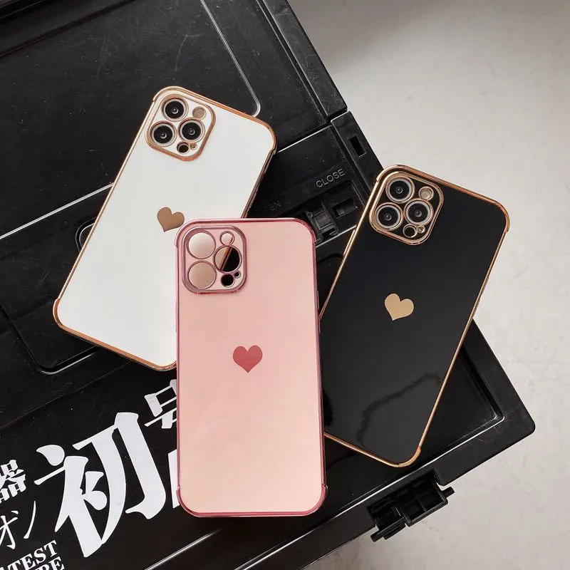 Love Heart Shockproof Anti-drop Electroplated Luxury Cell Phone Cases For IPhone 13 Pro Max Mini factory